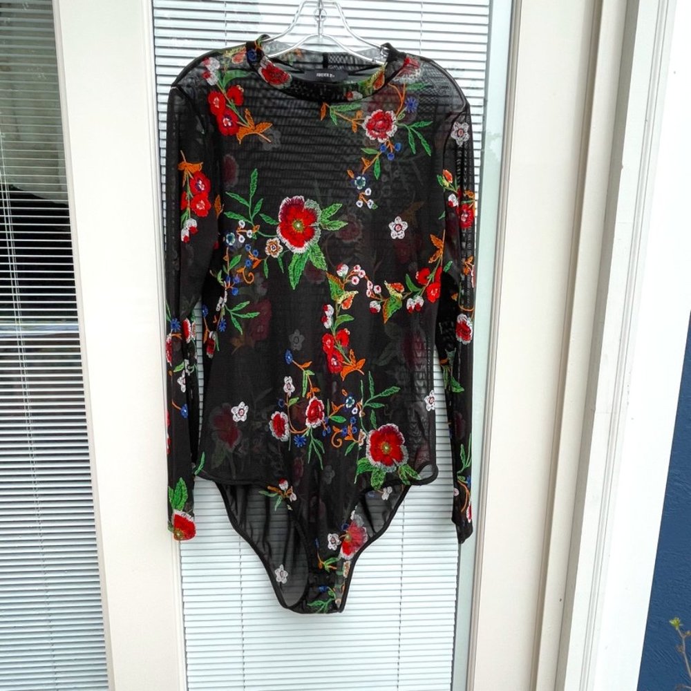 Forever 21: sheer floral bodysuit. 2X